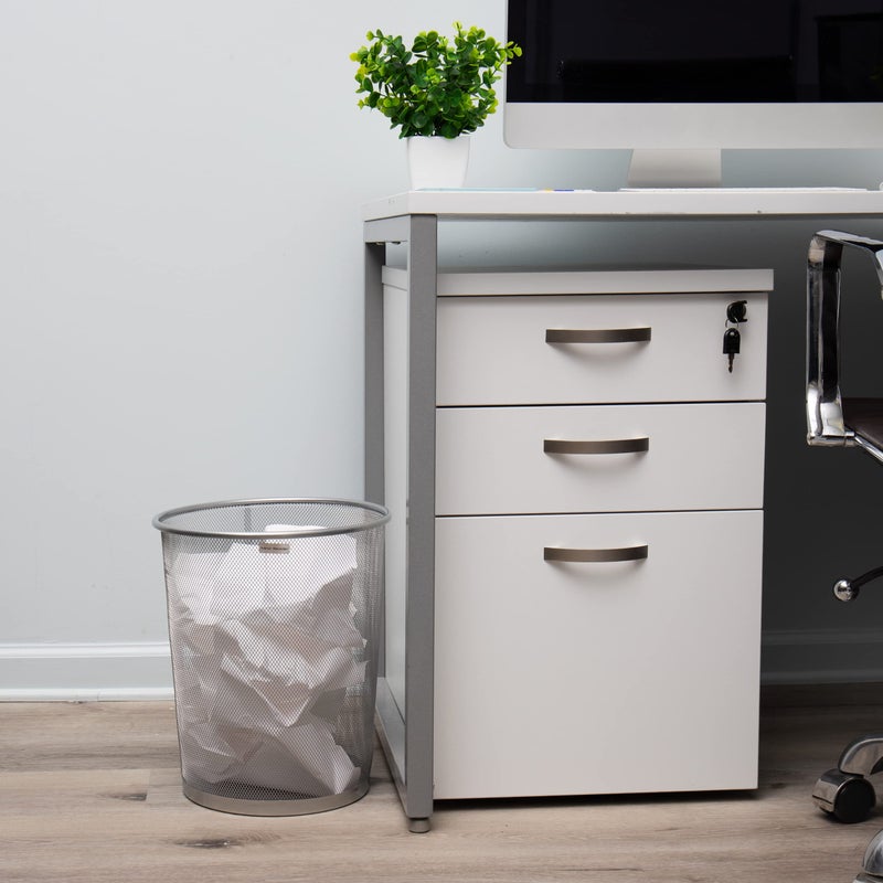 Mind Reader Mesh Trash Can, 16.65L(4.4 gal), Waste Paper Basket, Round, Office, Metal Mesh, Silver - Image 2